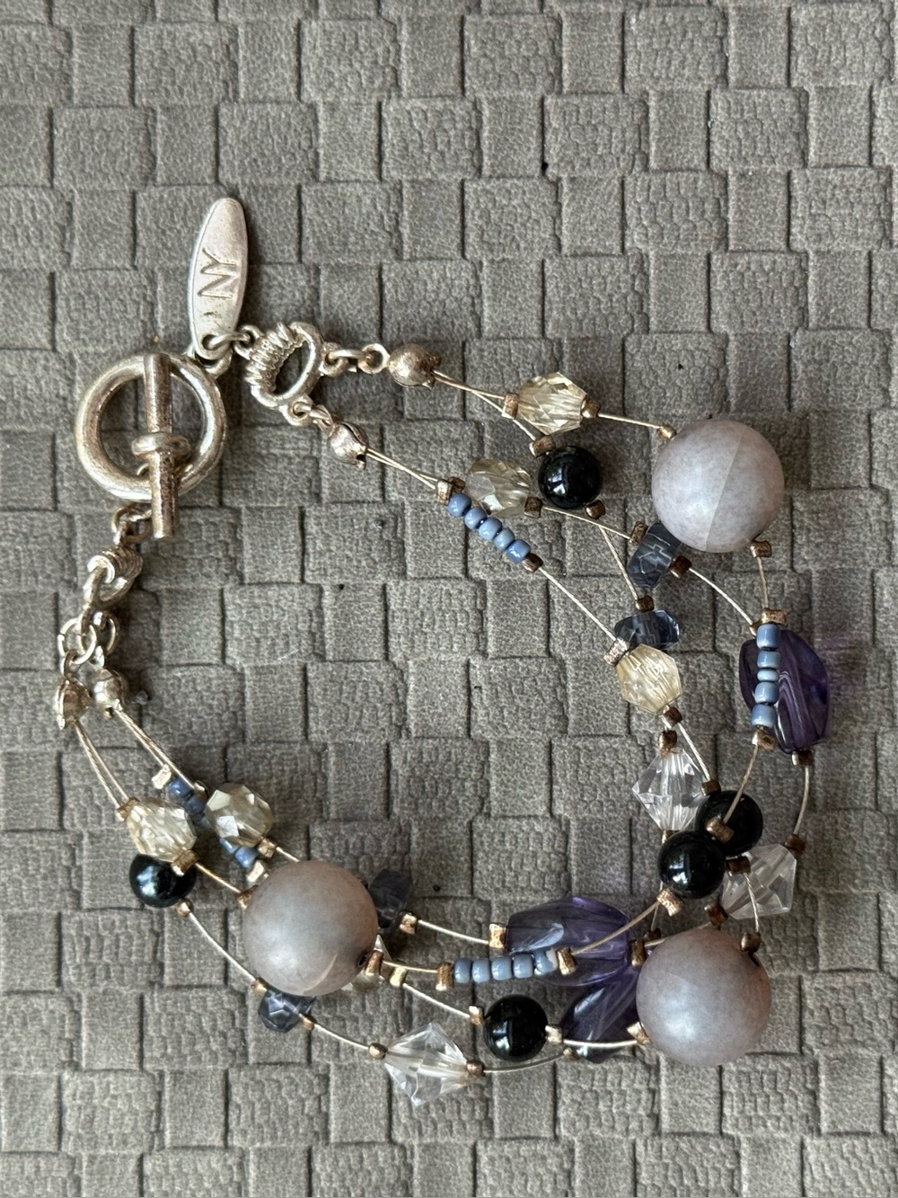 Vintage Multi-Strand Beaded Bracelet in Gray and blue